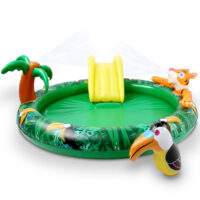 Kinder-Planschbecken mit Rutsche im Dschungel-Design, Größe 182x62x165 cm.